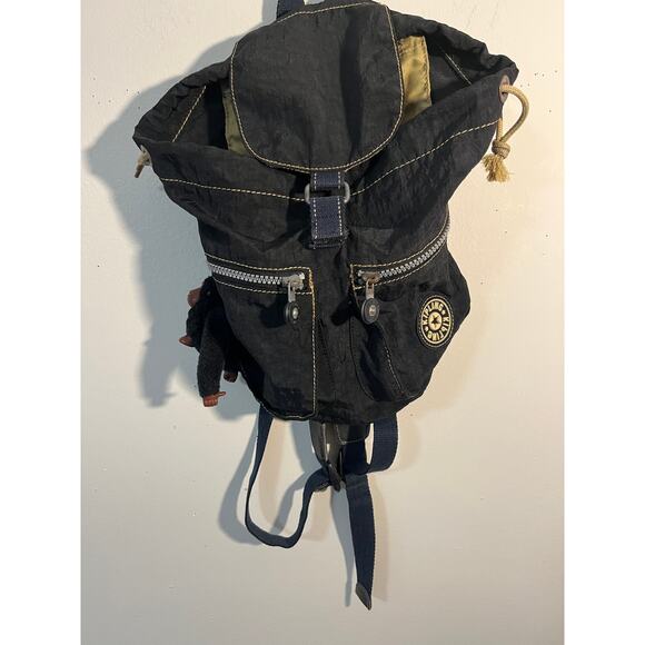 Vintage Kipling Backpack Black monkey keyring School Hiking Retro small - Picture 1 of 11